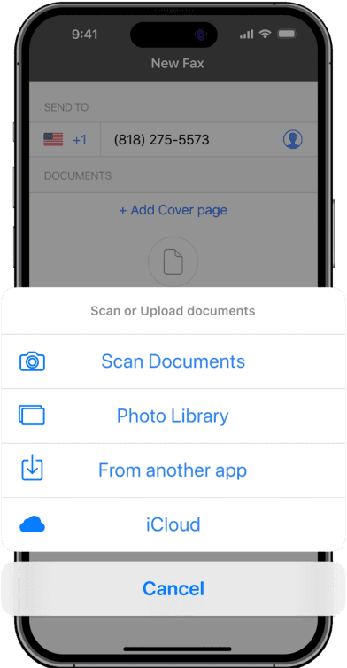 Adding a document to a fax in Fax App