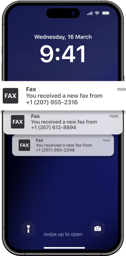 A received fax in the app