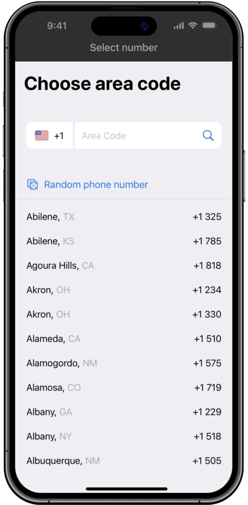 Choosing a fax number in the app