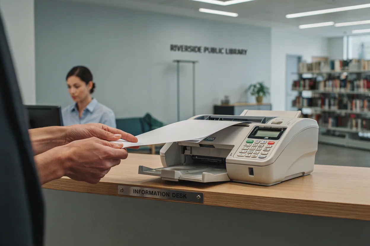a person faxing at the library