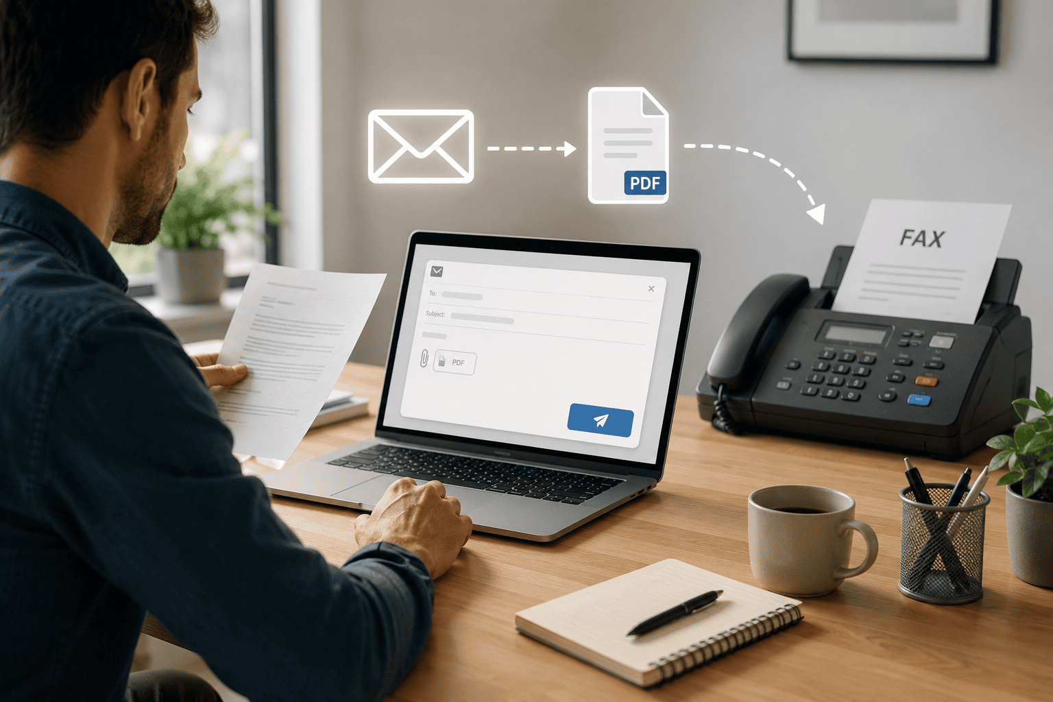 person faxing from email