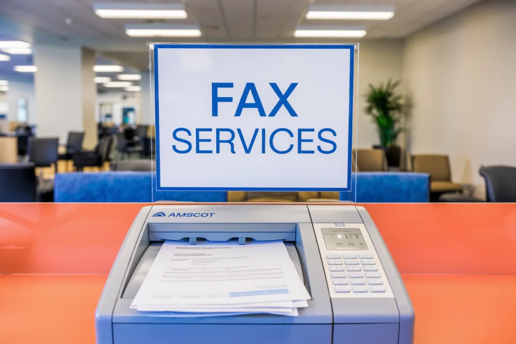 Fax machine at an Amscot branch (illustration)