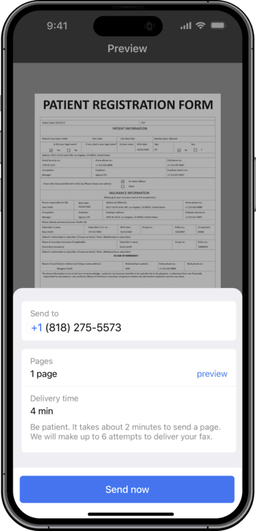 Previewing a fax before sending on iPhone