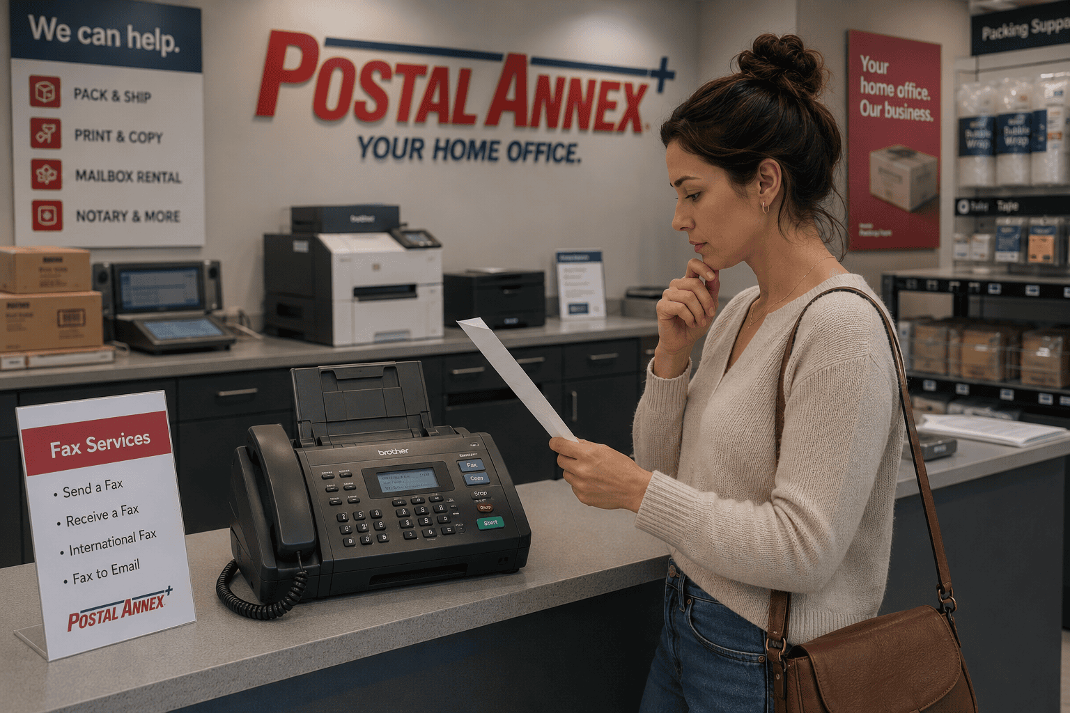 a person faxing at postal annex