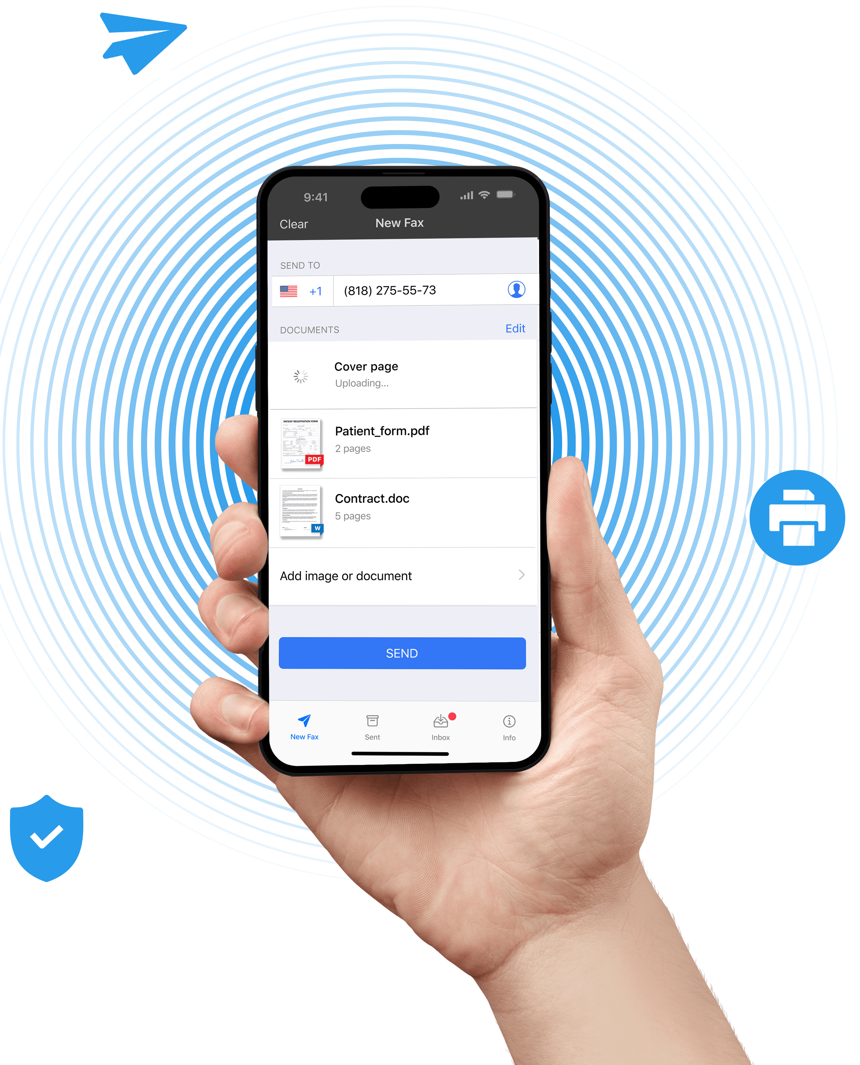 Faxing securely from the Municorn Fax app
