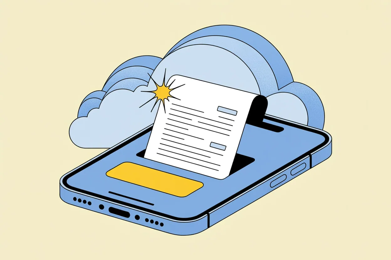 modern smartphone displaying a document being sent via cloud fax with the text “Best Cloud Fax Option” clearly legible against a subtly textured background
