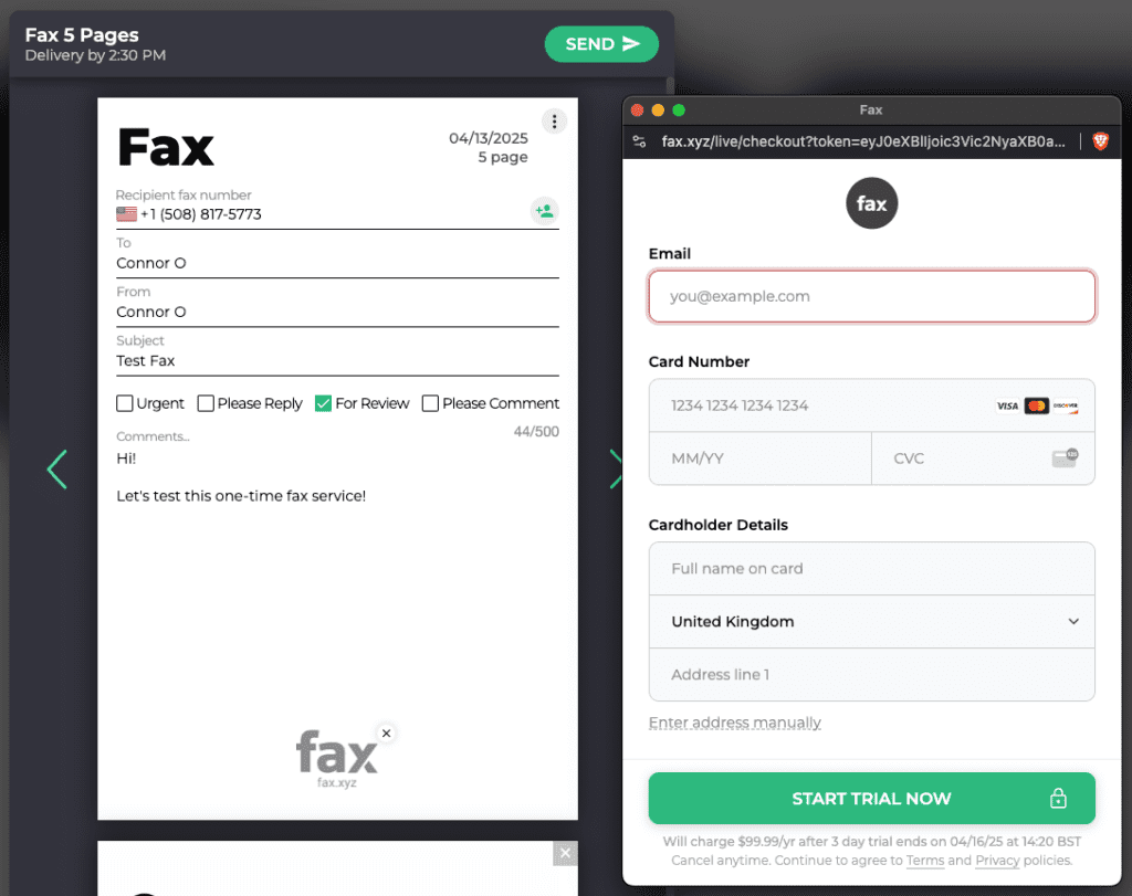 ifax 1 year subscription after sending a one time fax