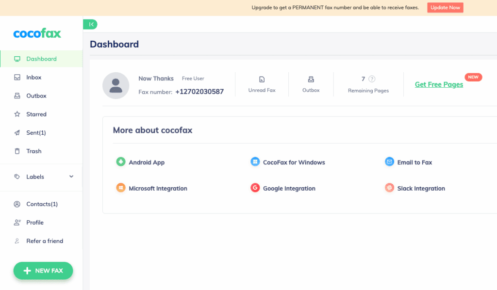 CocoFax web interface
