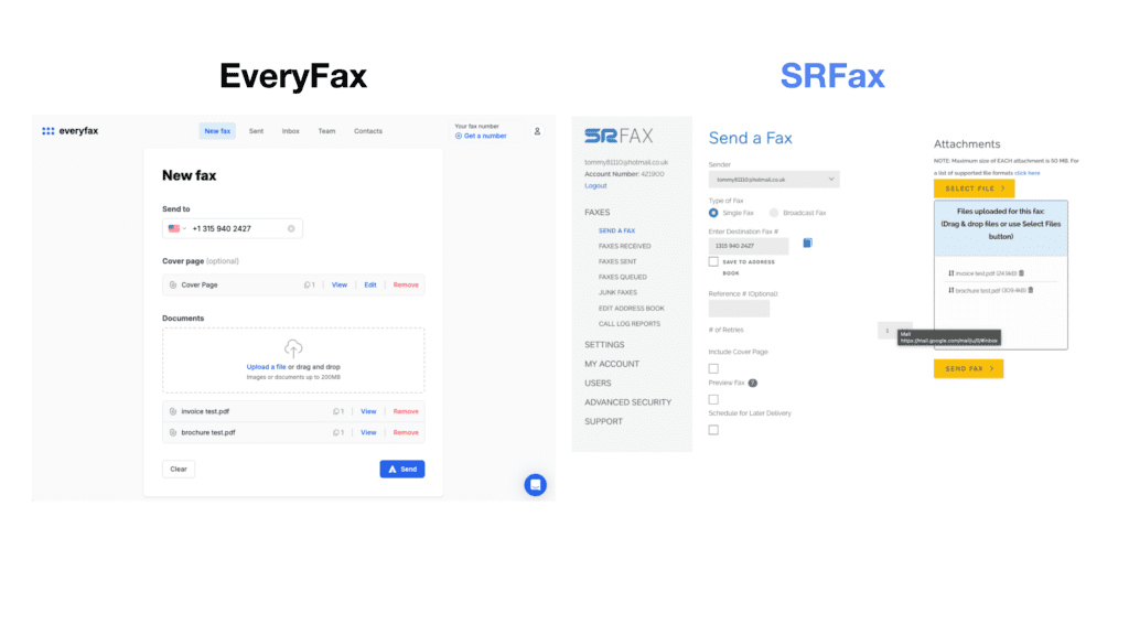 everyfax vs srfax interface