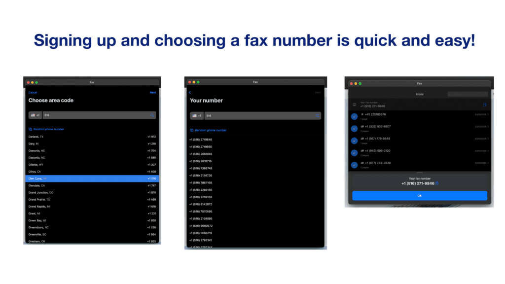 sign up and choose a fax number in Municorn Fax