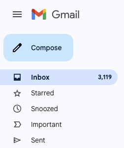 Gmail sidebar with the Compose button for starting a new email