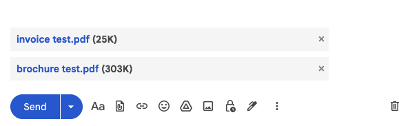 PDF attachments added to a Gmail email ready to send as a fax